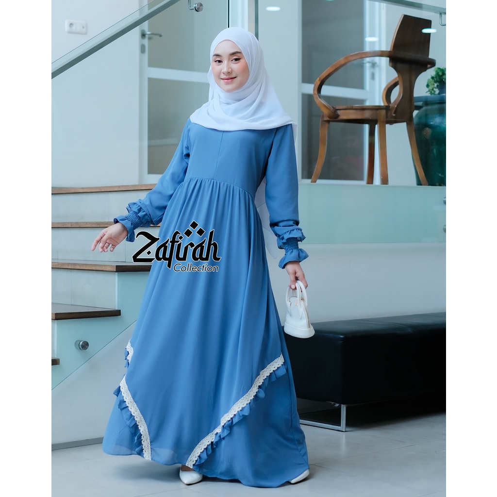 Gamis Ceruty Babydoll Terbaru Zafirah Collection - Gamis Renda Aira Dress Muslim