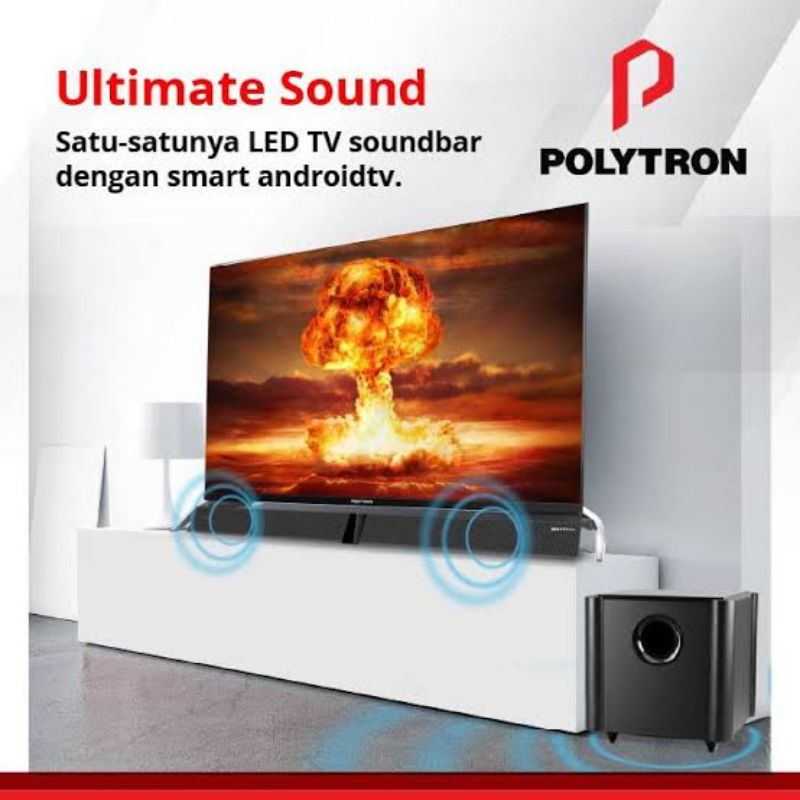 LED TV 43 Inch Polytron Android Smart TV PLD 43BAG9953 + Soundbar & Subwoofer garansi resmi