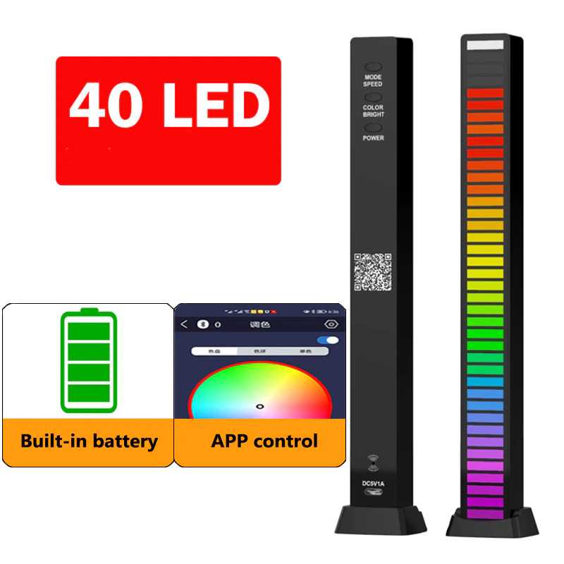 Lampu LED RGB Sound Control Rhythm Musik Light Built in Battery USB Plug 40 LED Lamp Ritme Music Berkualitas