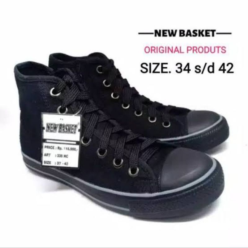 SEPATU NEW BASKET RESLETING FULL HITAM [TINGGI/HC]