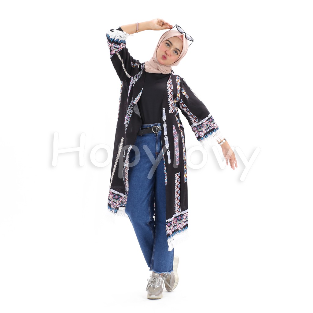 HOPYLOVY - Long Outer / Cardigan Panjang Wanita Etnic Motif Etnika