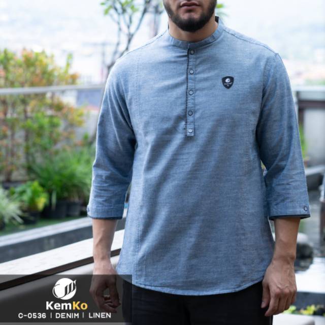 Baju Kemeja Koko Kemko Samase C 053 Denim - Linen