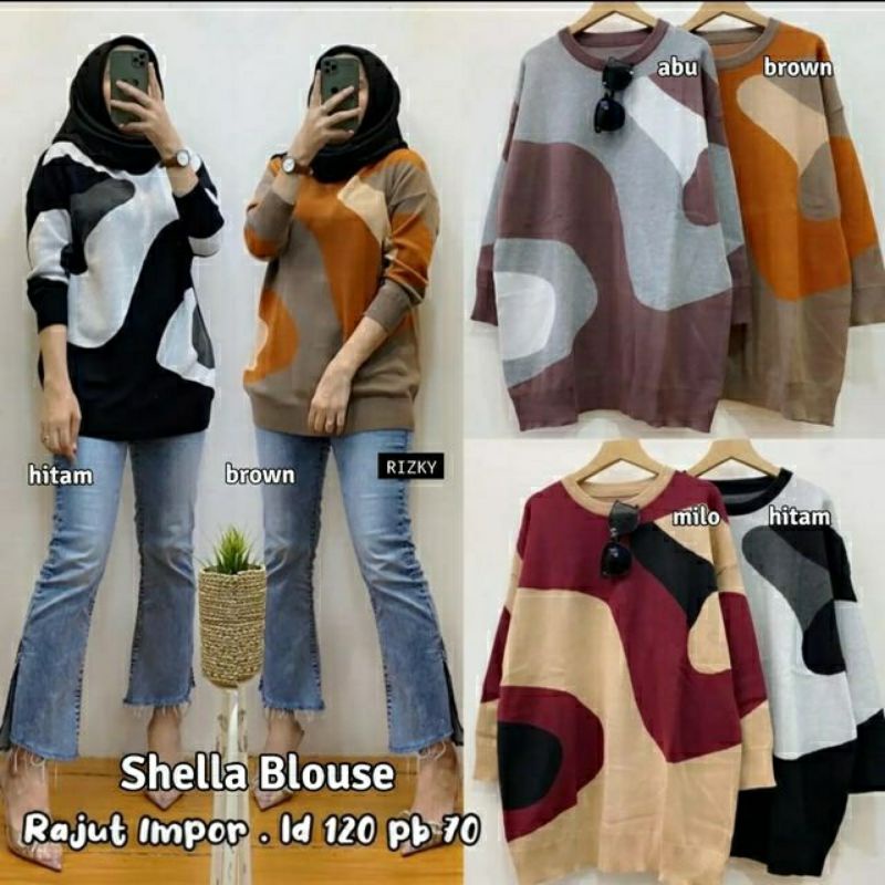 Shella Blouse, BLOUSE RAJUT JUMBO CANTIK MODIS FIT XXXXL LD 120-140 BAHAN RAJUT IMPORT TERMURAH OOTD KEKINIAN