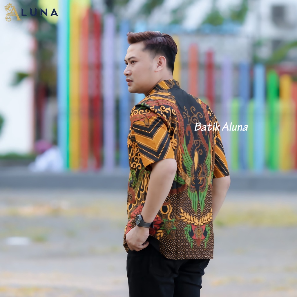 BAJU BATIK LENGAN PENDEK PRIA KEKINIAN KEMEJA BATIK REGULAR JUMBO XXXL TERBARU BATIK ALUNA PD 004