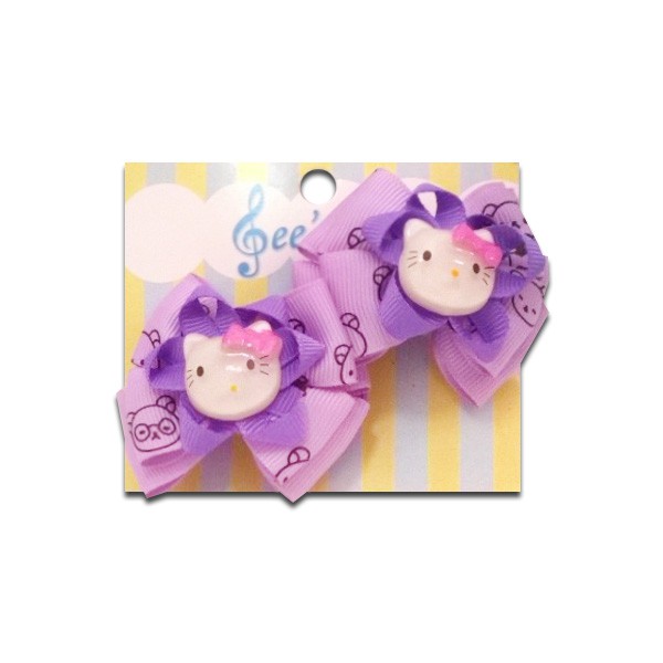 Gee's Hair Clip Baby Hello Kitty Double Ribbon Purple