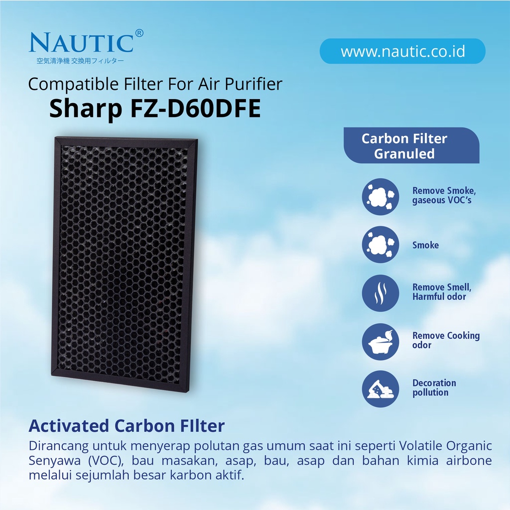 NAUTIC - HEPA + DEO for SHARP FZ-D60HFE buat KC-D70 KC-E70 KC-G60E KC-D60Y