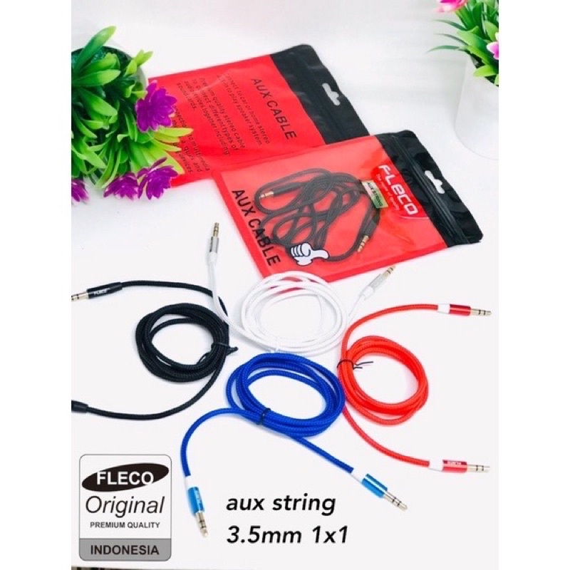 PROMO KABEL AUX STRING FLECO 1x1 3.5MM 100CM KEPALA METAL SUARA HD F440 ORIGINAL 1METER