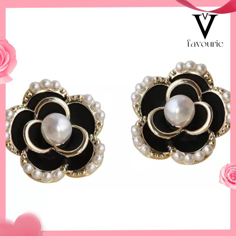 [COD]Tren Anting Pejantan Camellia Gaya Hong Kong Anting Pejantan Perak Mutiara-FA