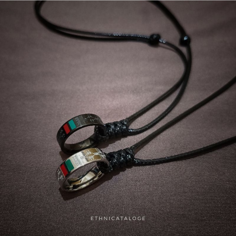 kalung tali pria liontin cincin original stainless steel black silver gucci palestina / necklace rop