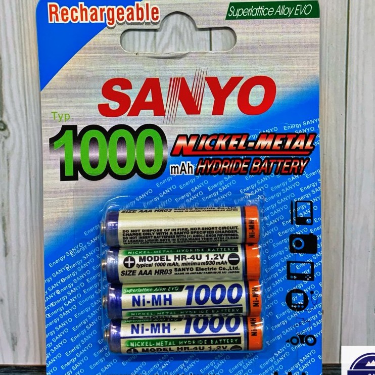 Baterai Charger SANYO 1100Mah AAA 1.2V - Batre Cas A3 Sanyo 1100 isi 4 | cunvalla