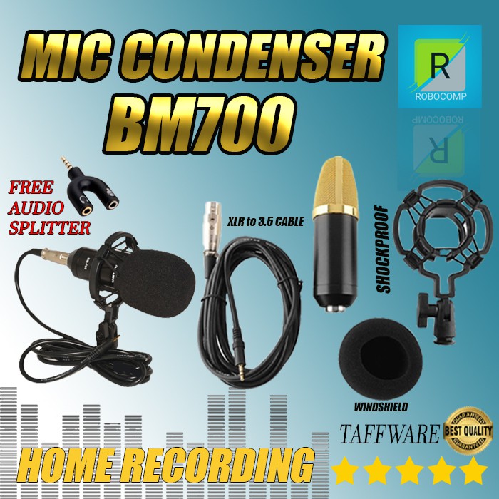 MICROPHONE BM700+AUDIO SPLITTER PAKETAN MURAH