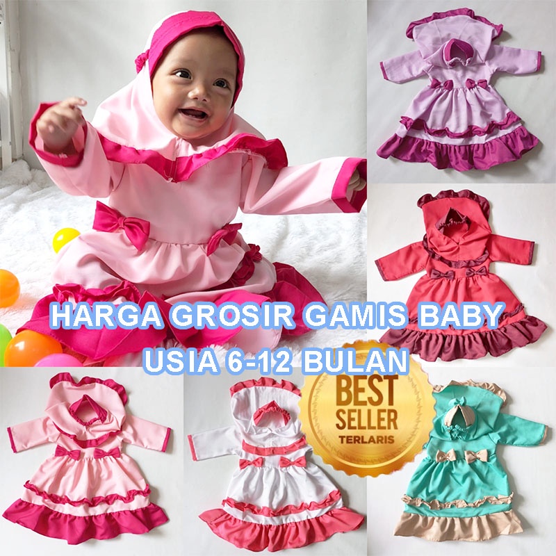 GROSIR Baju Muslimah Bayi  6 12 bulan Kekinian Gamis Anak Perempuan Lebaran 12 Bulan Model Terbaru B