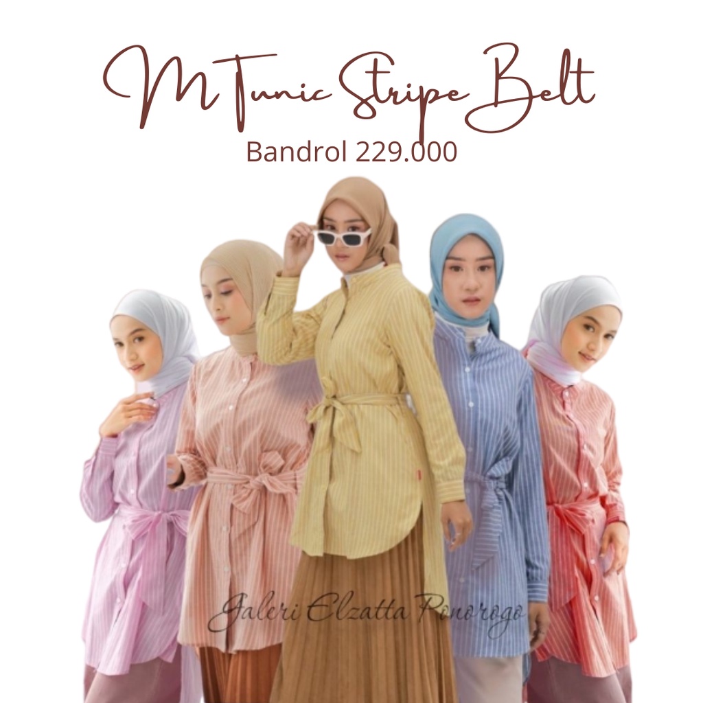 Dauky M Tunic Stripe Belt Baju Atasan Wanita katun tunik garis garis kancing depan