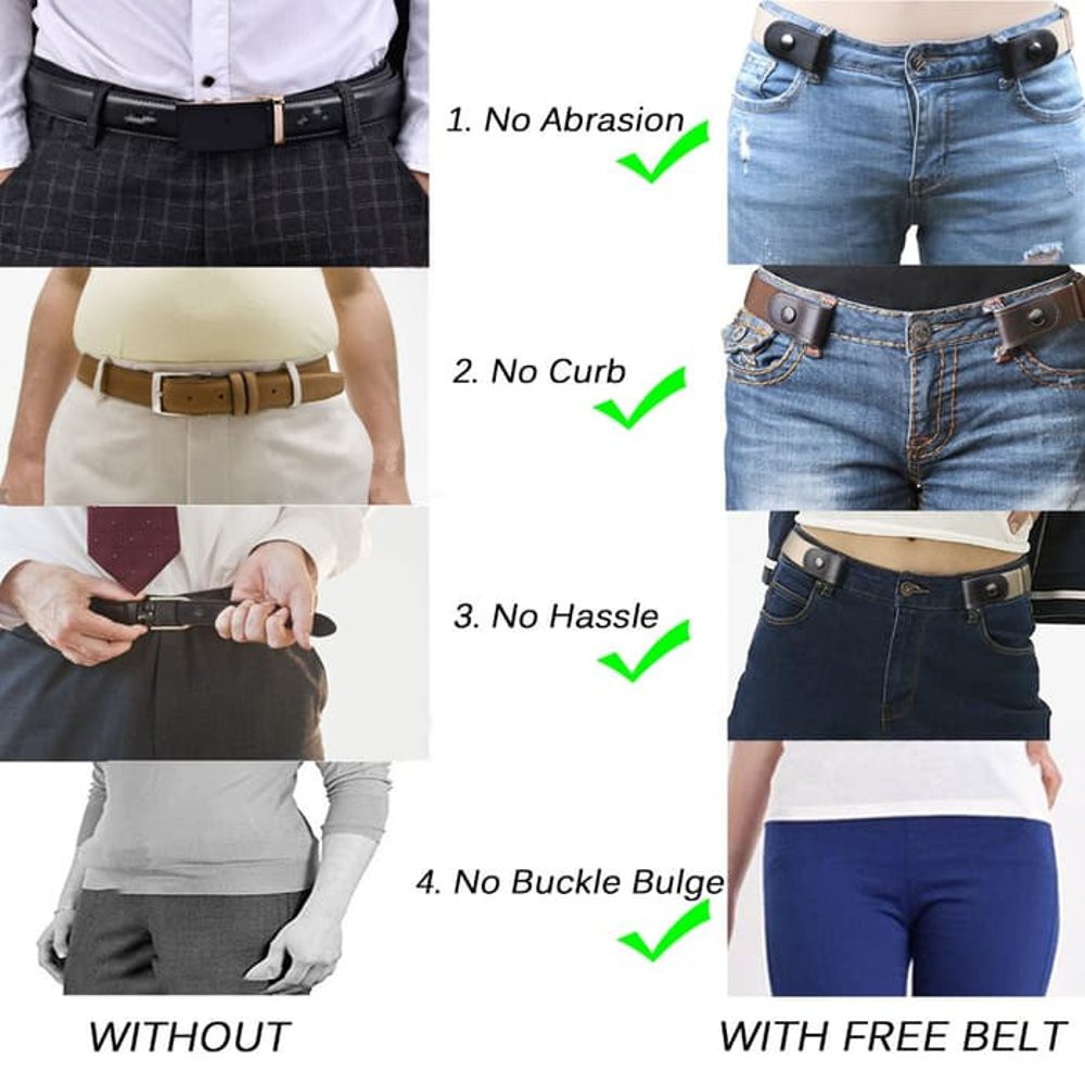 Sabuk Gesper Elastis Pria Wanita - Buckle Free Women And Man Simple Jean Pants Dresses