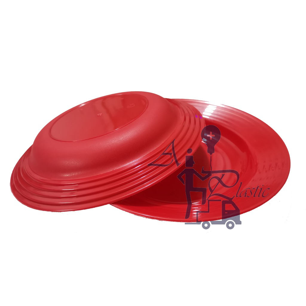 Piring Makan Bahan Plastik Harga Satuan Termurah BerKualitas-Merah 1pcs