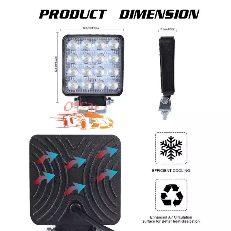 Lampu Tembak Sorot LED Worklight 16Mata 27Watt 12V&amp;24V Kotak&amp;Bulat Mobil&amp;Motor