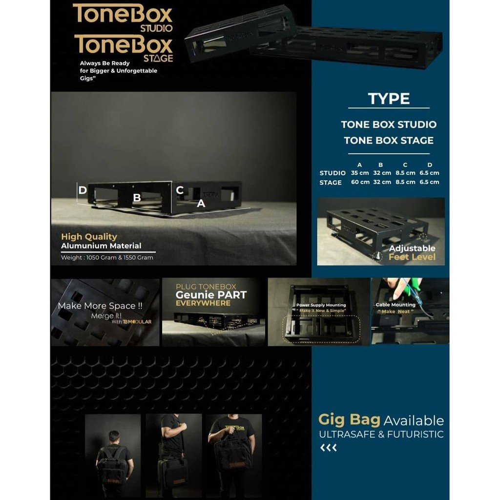 Gigbag / semi hardcase / tas efek pedalboard 35x32x8 tonebox studio