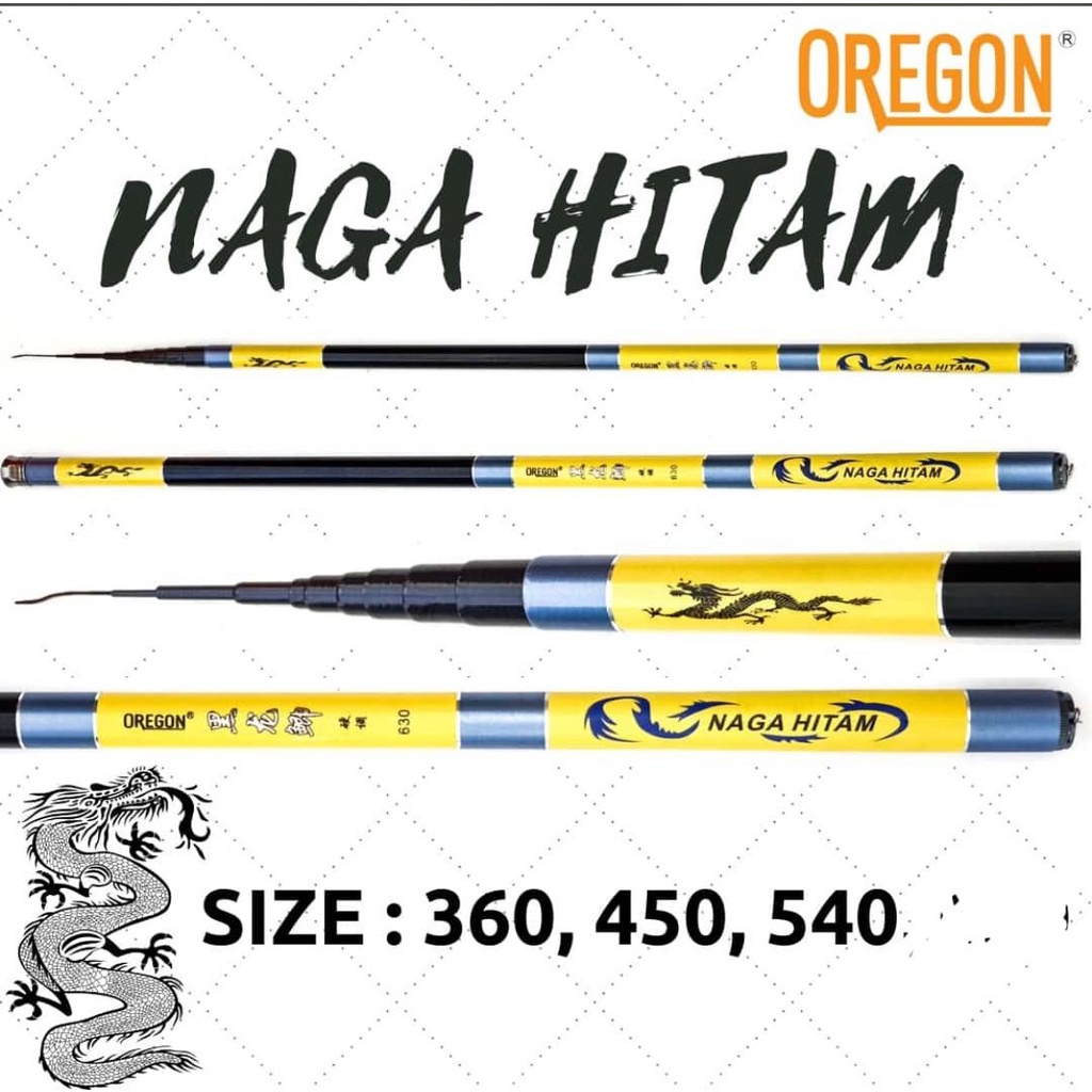 Oregon Naga Hitam Joran Tegek Carbon 360/450/540/630 Tongkat Pancing Mentah