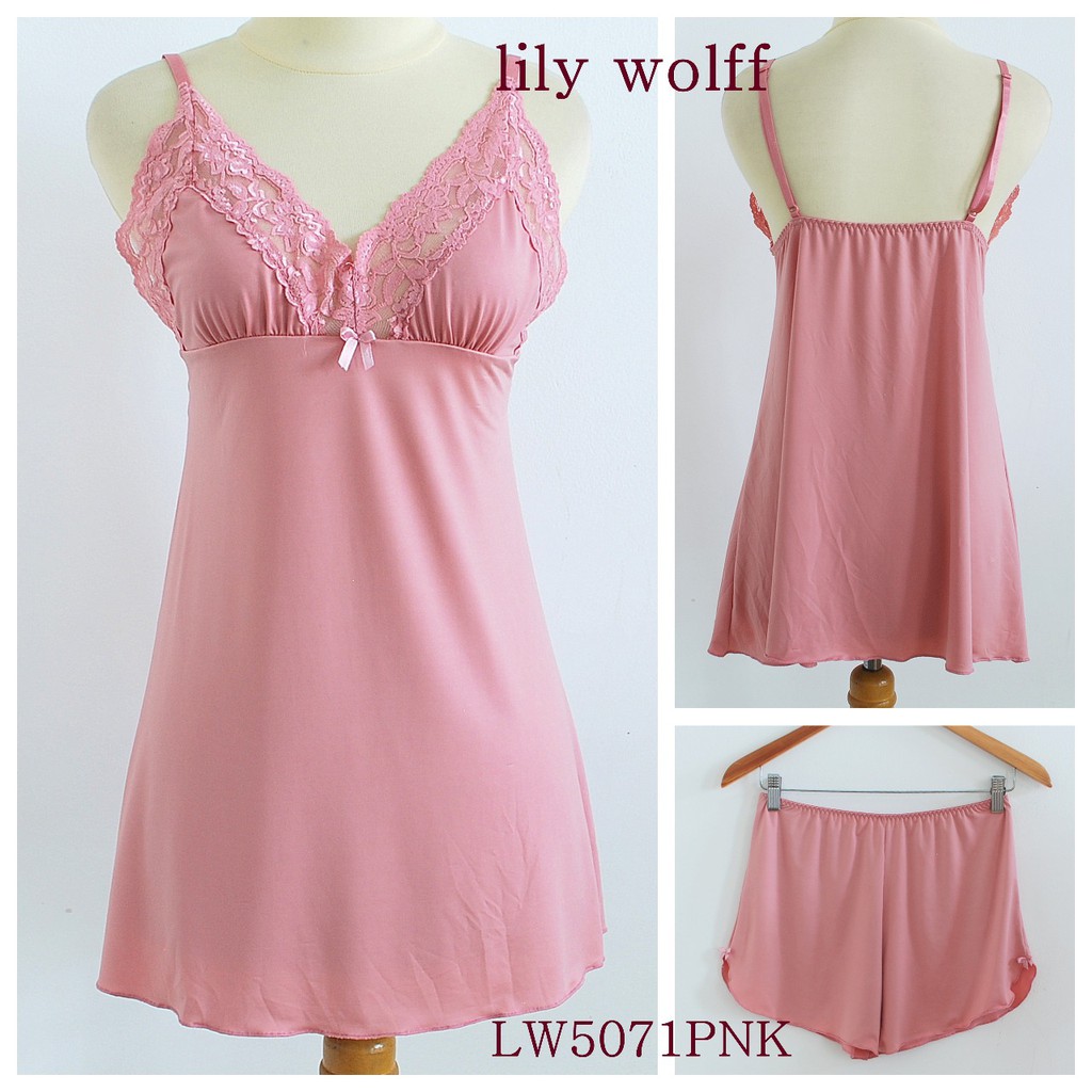 Lingerie Wanita Renda / Baju Tidur Piyama Setelan  LILY WOLFF, Premium Sleepwear LW5071PNK-1