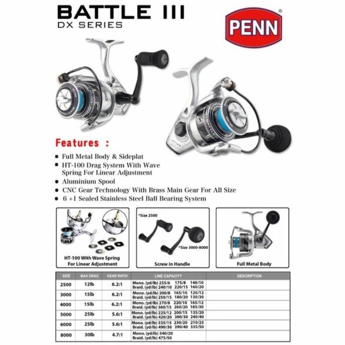Reel PENN battle III dx 2500/3000/4000/5000/6000/8000 Ori