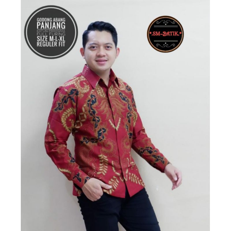 Kemeja Batik Warna Merah Terbaru Batik Warna Merah Lapis Furing GODING ABANG Batik Panjang Merah