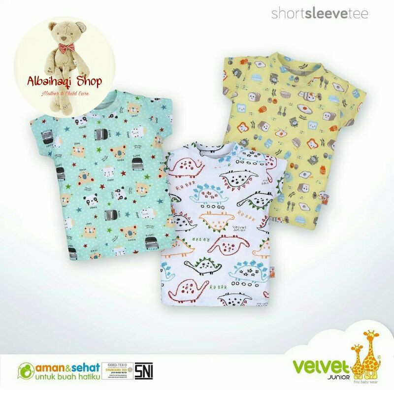 [3pcs] Velvet Short Sleeve Tee S M L / Atasan Oblong Tipis Print Anak Bayi-PANDA