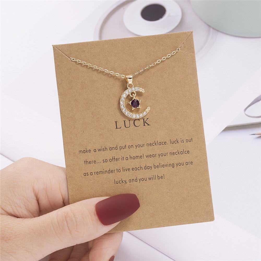 Lily Birthstone Kalung Rantai Klavikula Wanita Kristal Bulan Bintang