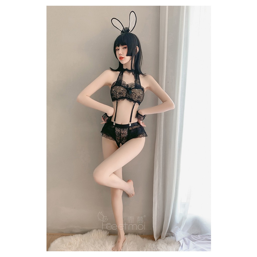 LI-58 HQ japan lingerie rabbit lace baju tidur wanita renda sexy seksi