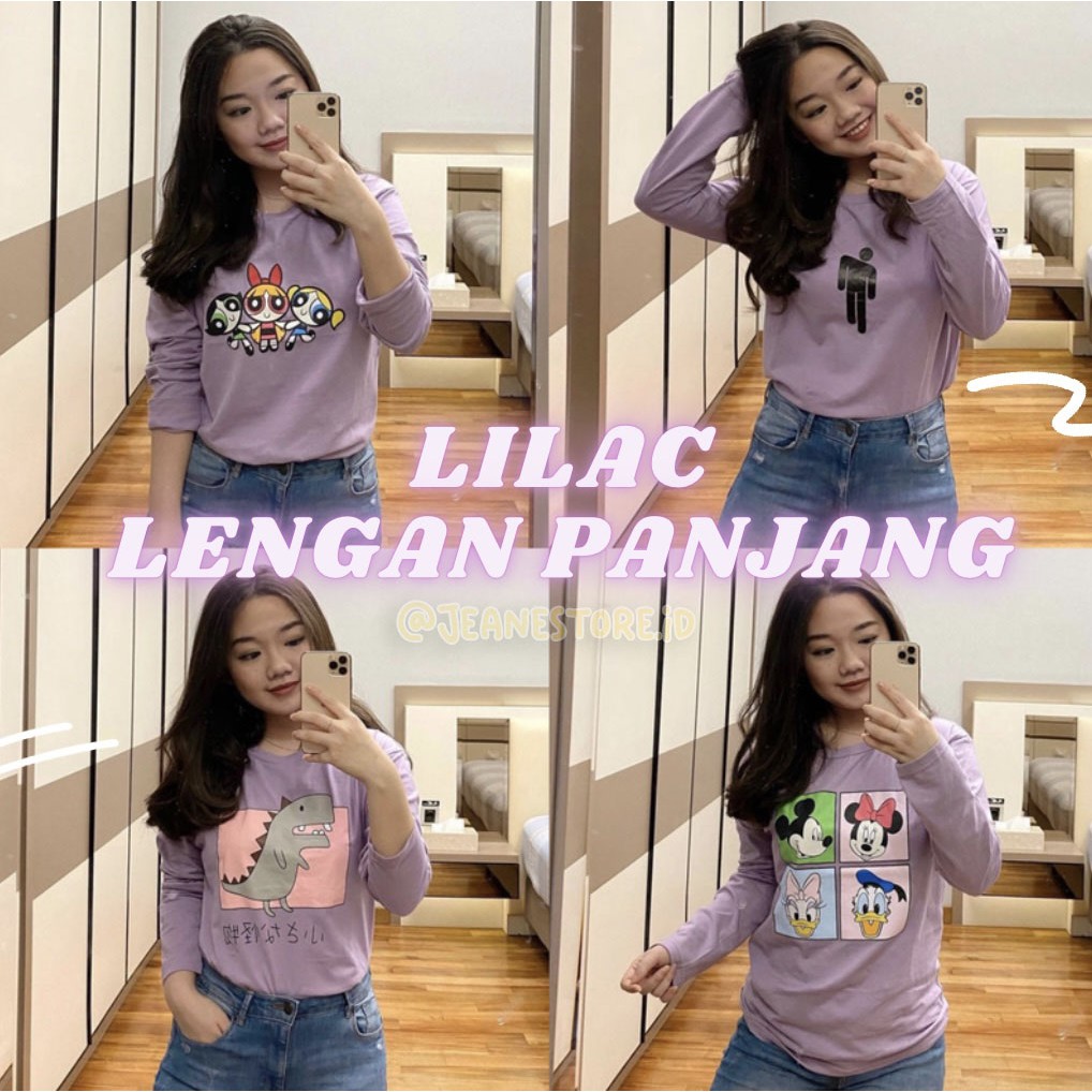LILAC LENGAN PANJANG OVERSIZE TSHIRT TUMBLRTEE KATUN UNGU PURPLE AESTHETIC BAJU KAOS WANITA KUPUKUPU