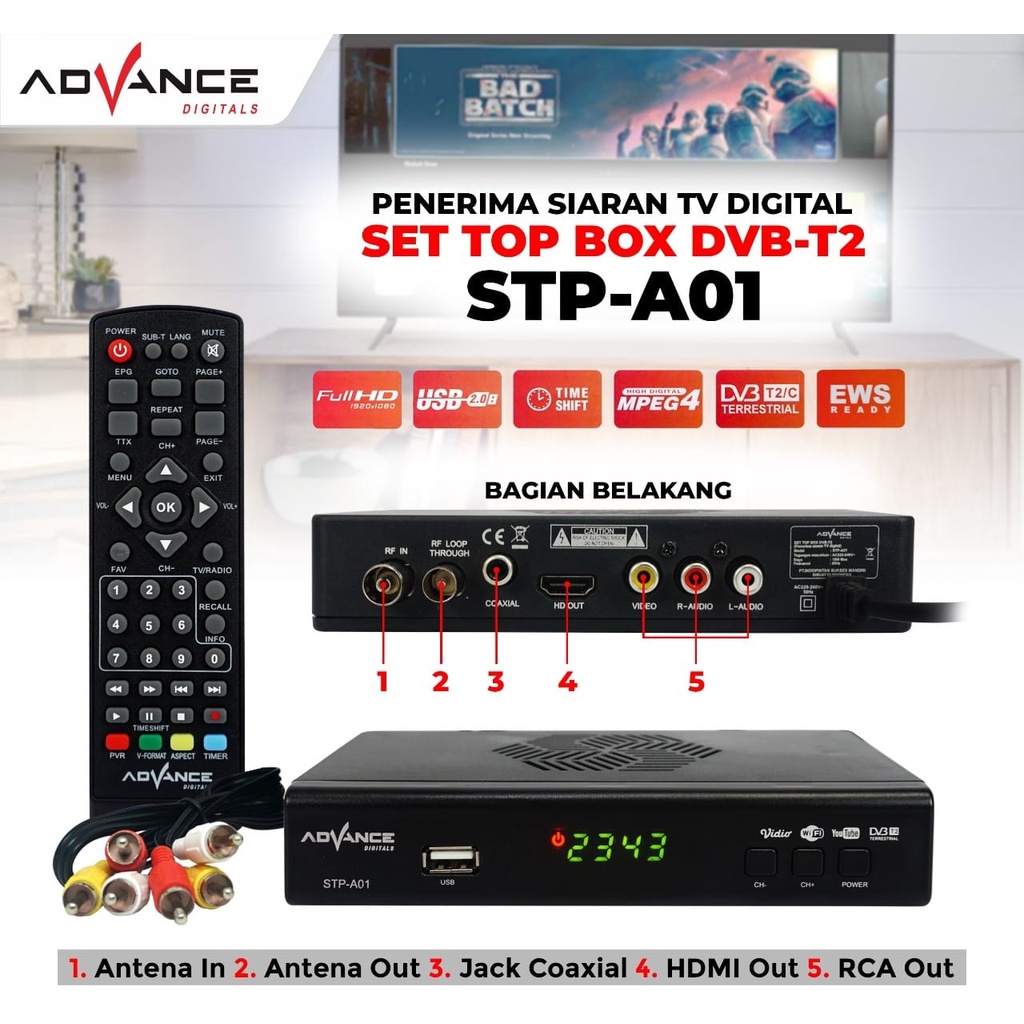 advance stb set top box tv digital receiver penerima siaran full hd  stb wifi bisa youtube dvb t2 st