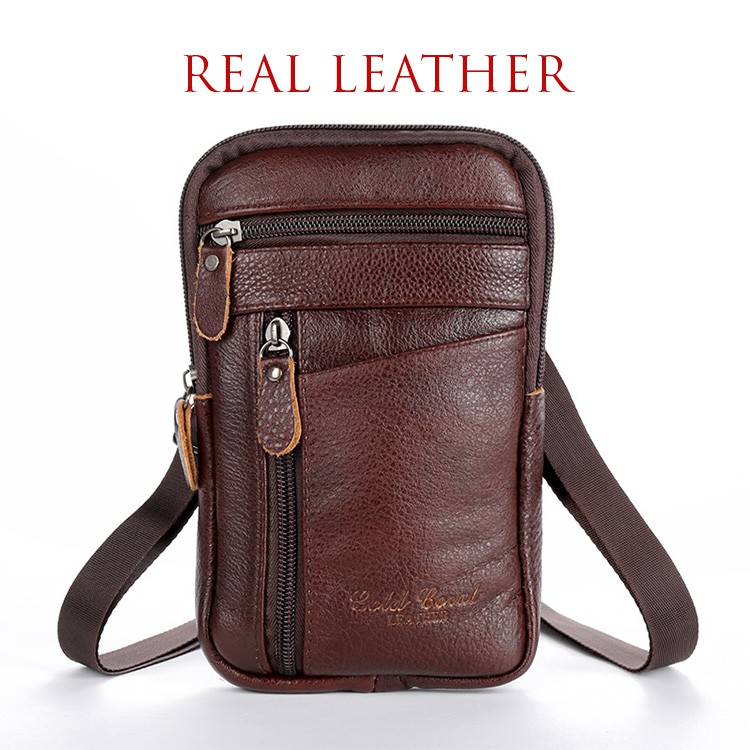 DM Tas Selempang Kulit Pria Mini Tas HP Pinggang Tas Handphone