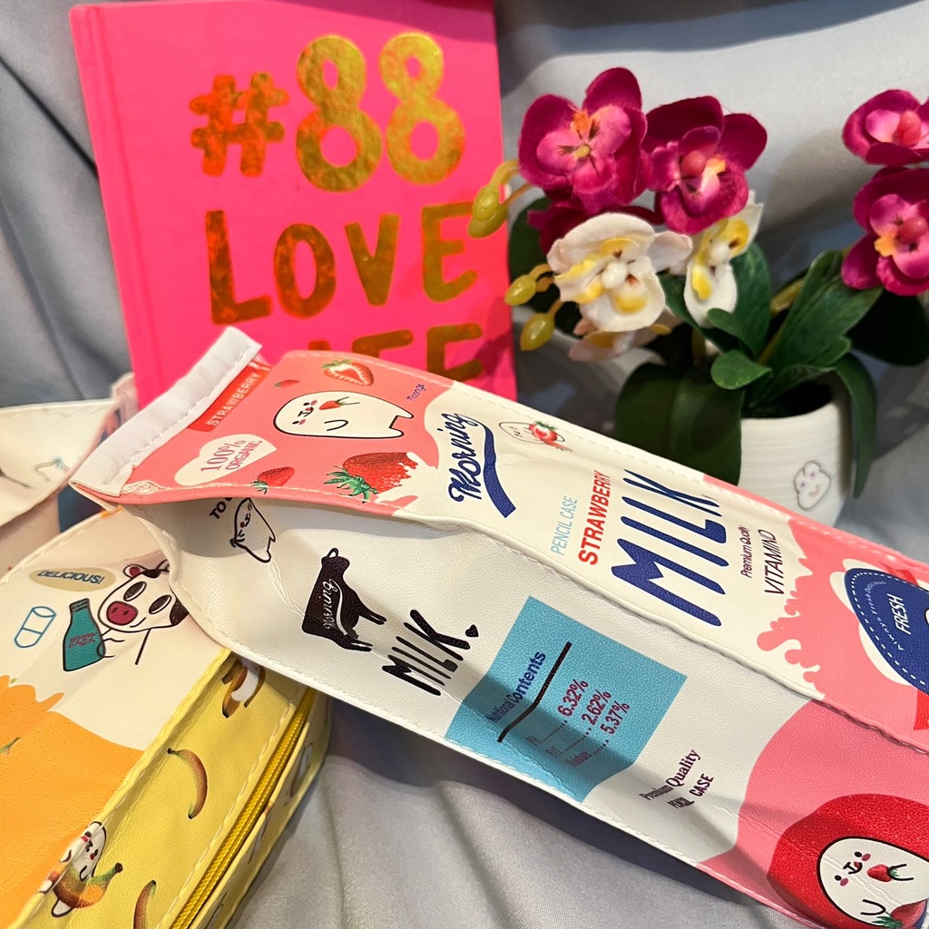 

Kotak Pensil Susu - PINK BIRU KUNING - case tempat pensil anak lucu unik dompet pensil pena alat tulis sekolah kerja kantor bentuk minuman awet tahan lama