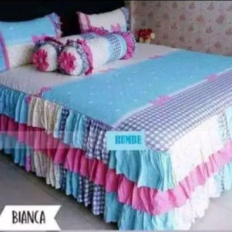 Sprei katun rumbai pengantin cantik susun 3 motif Bianca ukuran 180*200T30