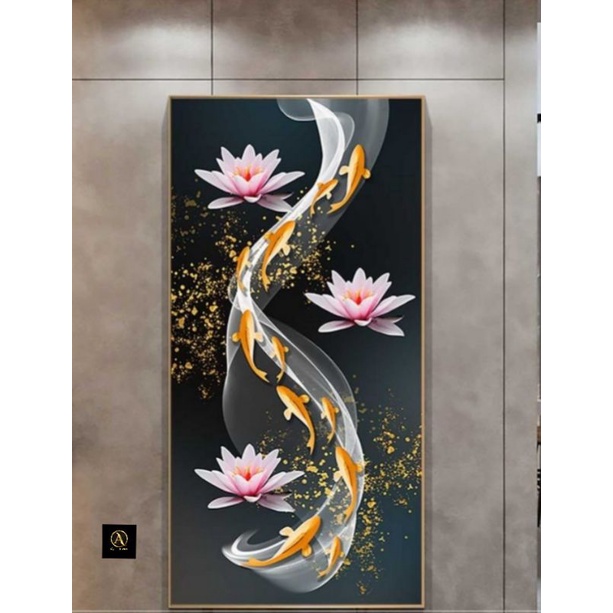 lukisan ikan koi modern plus frame lukisan dinding dekorasi kamar hotel