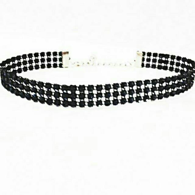 Medium 3 Row Black Diamond Choker Necklace | Kalung Handmade Premium Collection