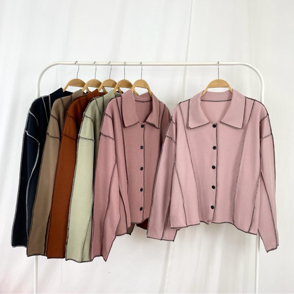 Hanara Top RIB - KEMEJA LONGSLEEVE BUTTON WANITA / Termurah