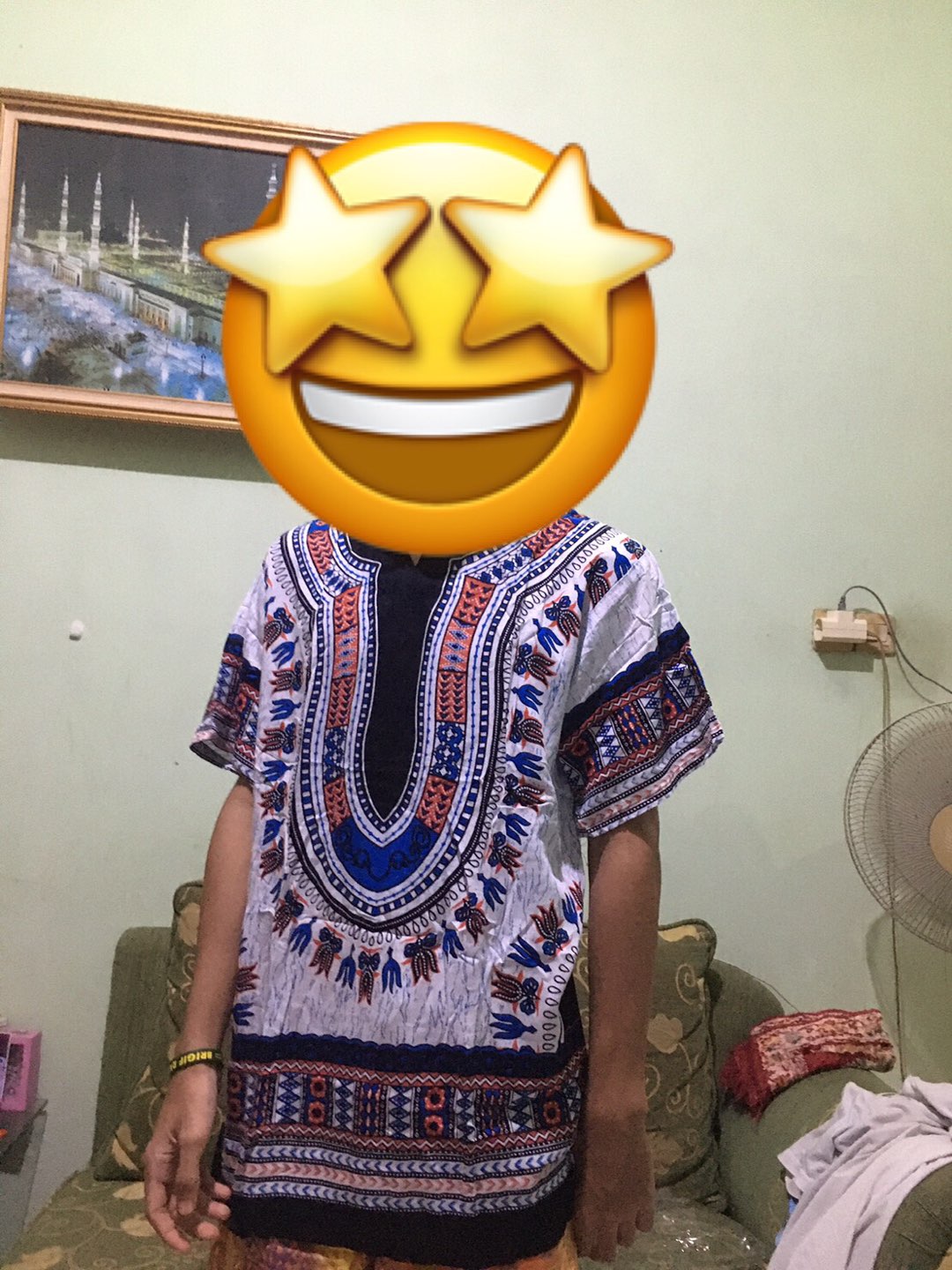 Baju Etnik Kaos Etnik Dashiki Bohemian Style All Size Pria Wanita Putih Biru