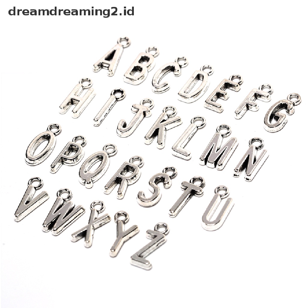 26pcs Liontin Huruf Alfabet A-Z Warna Silver / Gold Untuk Perhiasan Charms