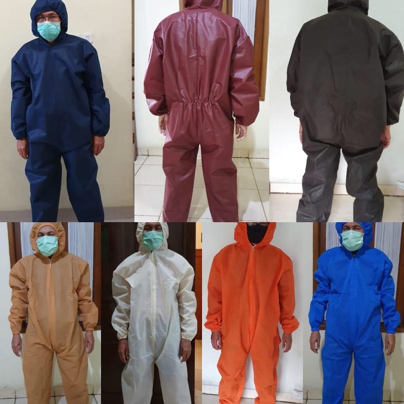 APD Spunbond Warna + cover shoes 75 gsm Hazmat Suit | Coverall | Baju corona covid seragam nakes