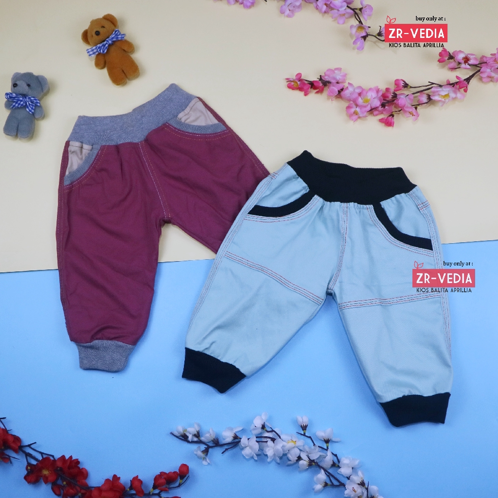 Jogger Lily uk 6-18 Bulan / Celana Anak Perempuan Joger Pants Polos Kantong Outfit Balita