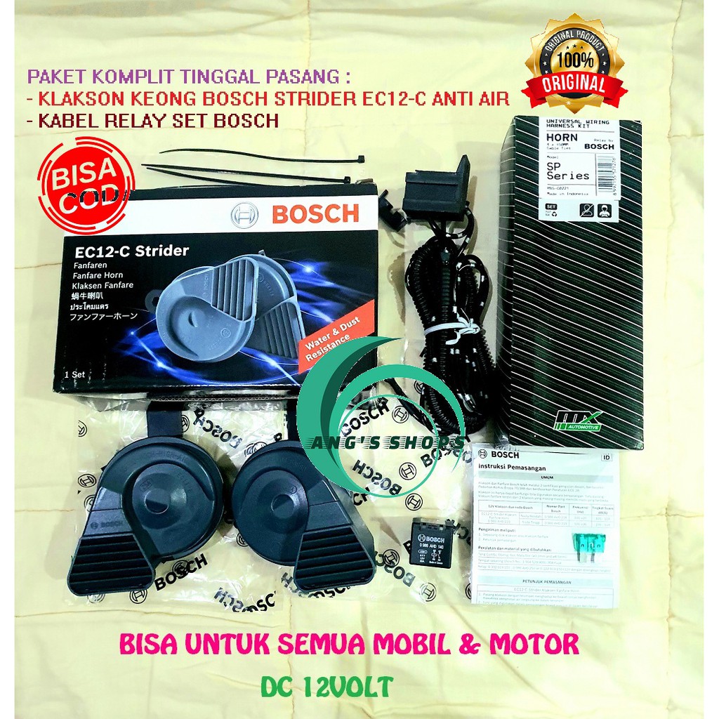 KLAKSON KEONG BOSCH WATERPROOF TAHAN AIR + KABEL RELAY SET BOSCH ORIGINAL