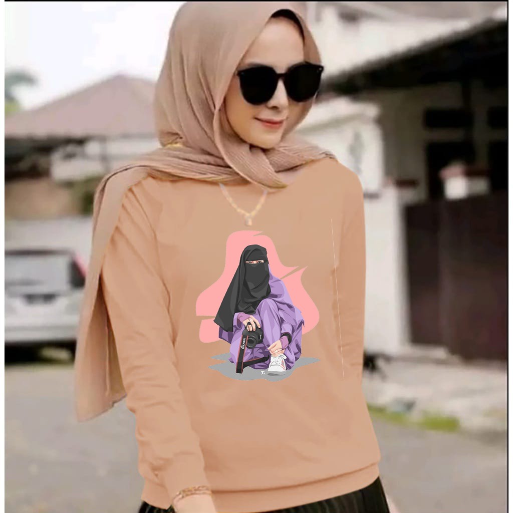 INDOSAN-BAJU HIJAB CAMERA-KAOS DISTRO PANJANG MOTIF GAMBAR DTF PRINTING-REAL PICT-BISA COD