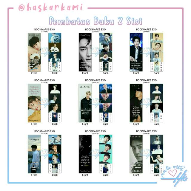 

(SATUAN - 2 SISI) Pembatas Buku/Bookmarks EXO - haskarkami