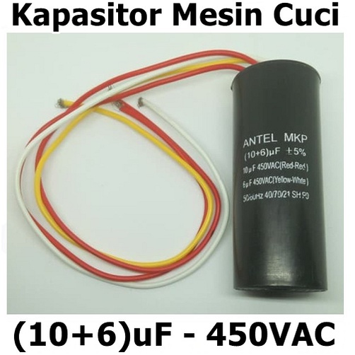 Kapasitor Mesin Cuci 10 & 6 uF 450 VAC 10+6uF 5% 50/60Hz Capacitor Cap 10uf dan 6uf 450V MKP ANTEL