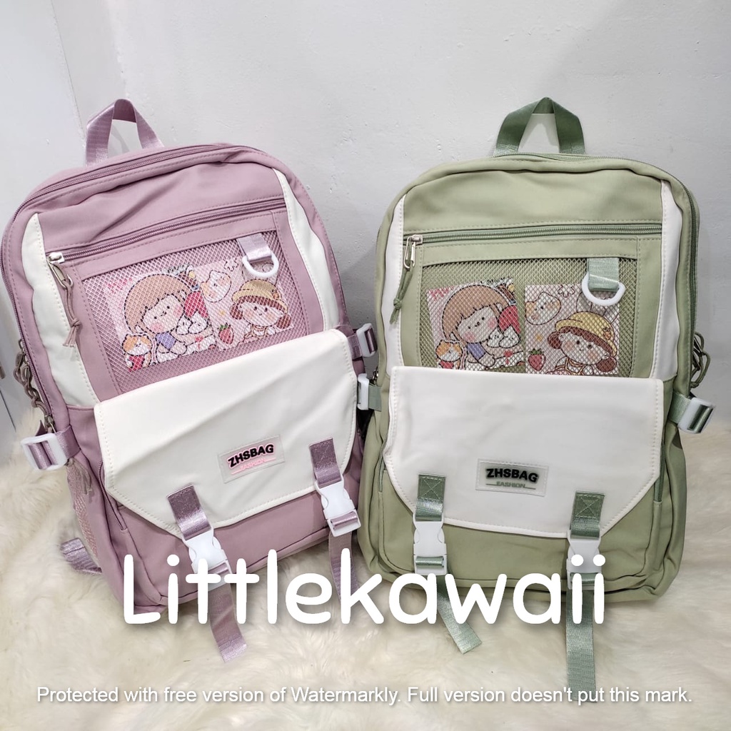 LK/Tas Ransel Laptop Backpack Sekolah Fashion Korean Style Anak Remaja Jaring Gesper Import