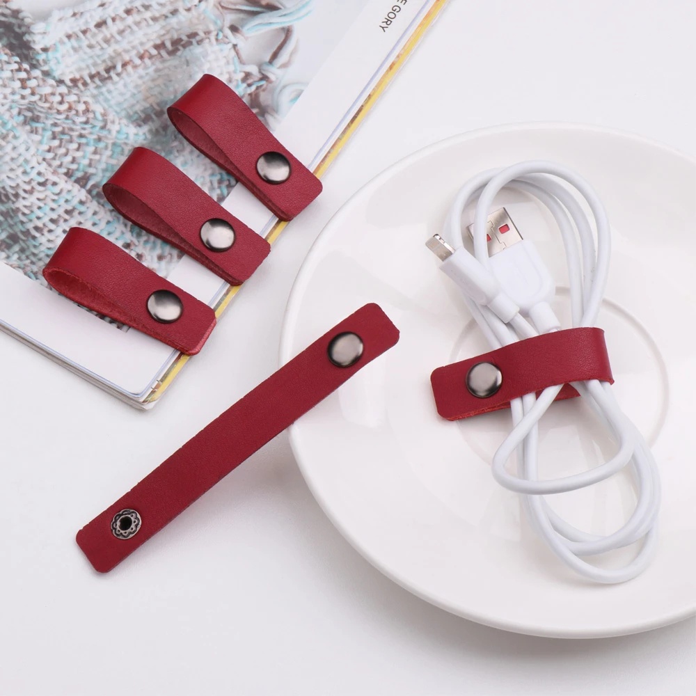 PU Leather Cable Straps /Earbud Cord Organizer / PU Leather Handmade Portable USB Cord Holder /Earphone Cable Tie Cable Management, for Travel, Home, School, Office