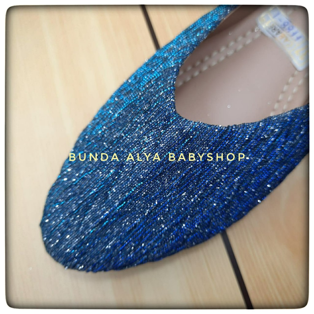 Sepatu Wanita Slip on Premium Size 37 - 40 BIRU Cabaret Flatshoes Wanita Glitter - Sepatu Casual Perempuan