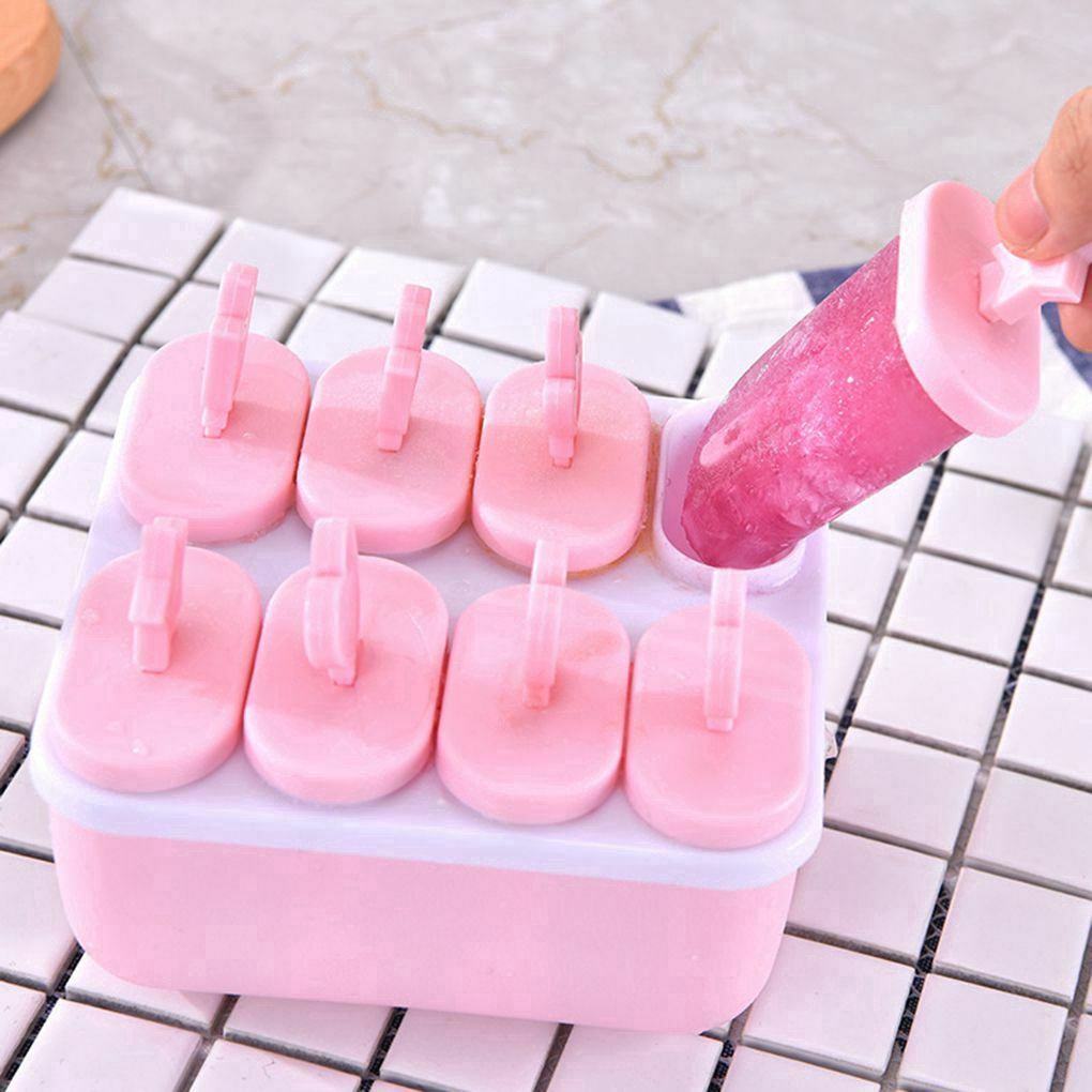 Cetakan Es Krim/Jus/Yogurt Pop Beku Diy Reusable 8 Sel Dengan Nampan Berdiri