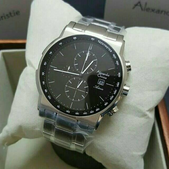 JAM TANGAN PRIA ALEXANDER CHRISTIE AC6470 ORIGINAL STAINLIST SETEL SILVER BLACK