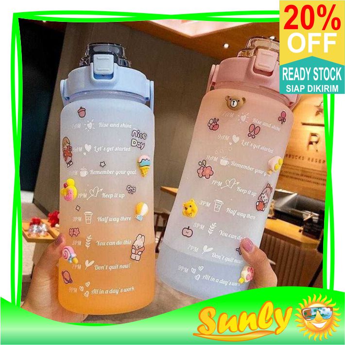 ☀ Sunly ☀ A183 [Free Stiker 3D] Botol Minum Glossy Mate Rainbow Motivasi 2 Liter Tumbler Air Import